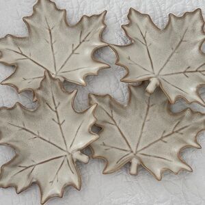 Pottery Barn Leaf-Shaped Plates in Cream and Brown
